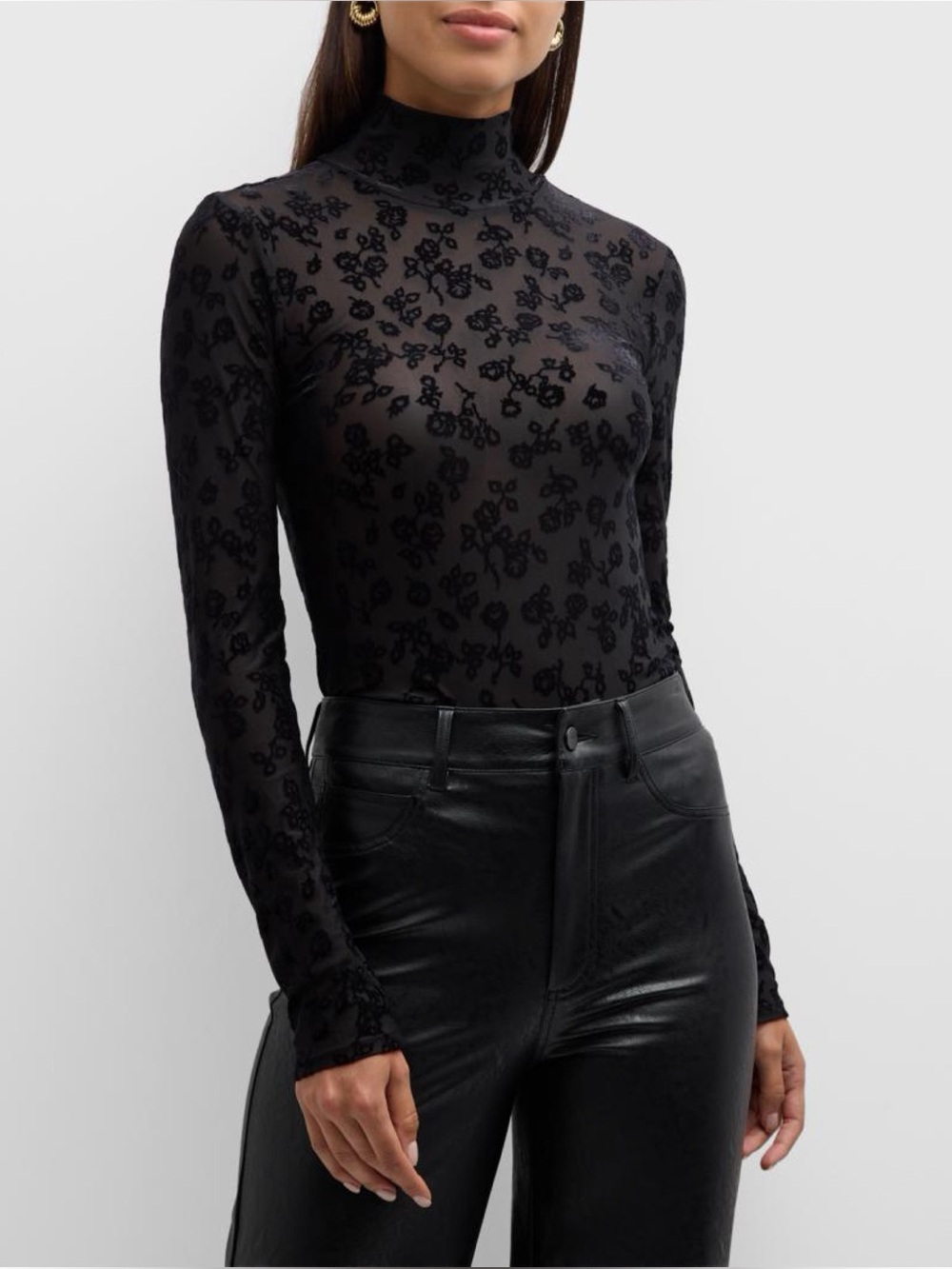PAIGE Ursula Sheer Floral Turtleneck Top